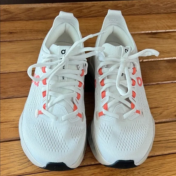 On Women's White and Coral Athletic Sneakers - Picture 1 of 3